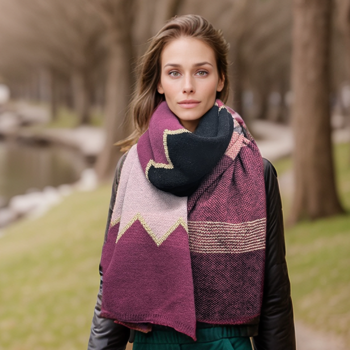Candi - Knitted ZigZag Scarf (55x180cm) - Pinks
