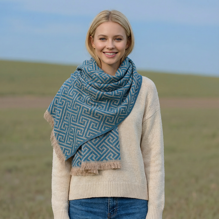 Cekik - Maze Pattern Pashmina Scarf (65x185cm) - Blue
