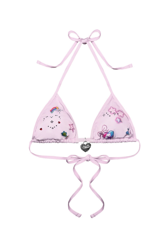 CHARM RHINESTONE TRIANGLE BIKINI TOP BABY PINK