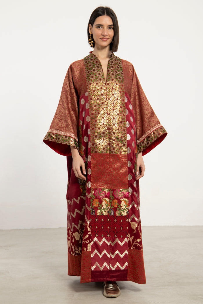 Chouf Silk Brocade Red & Gold Dress