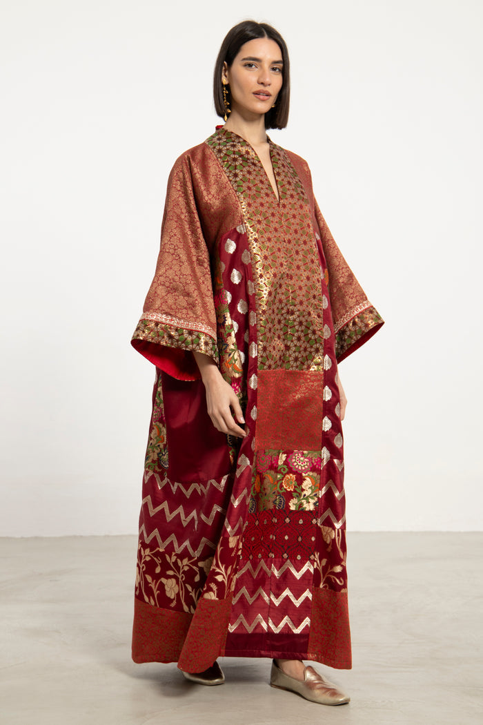 Chouf Silk Brocade Red & Gold Dress