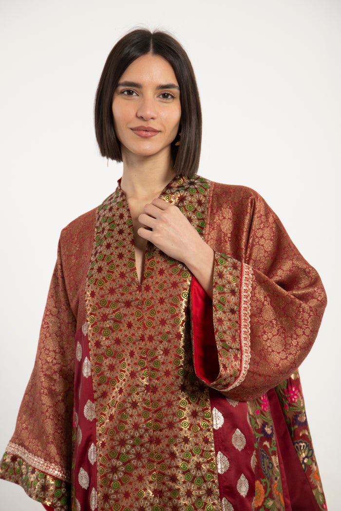 Chouf Silk Brocade Red & Gold Dress