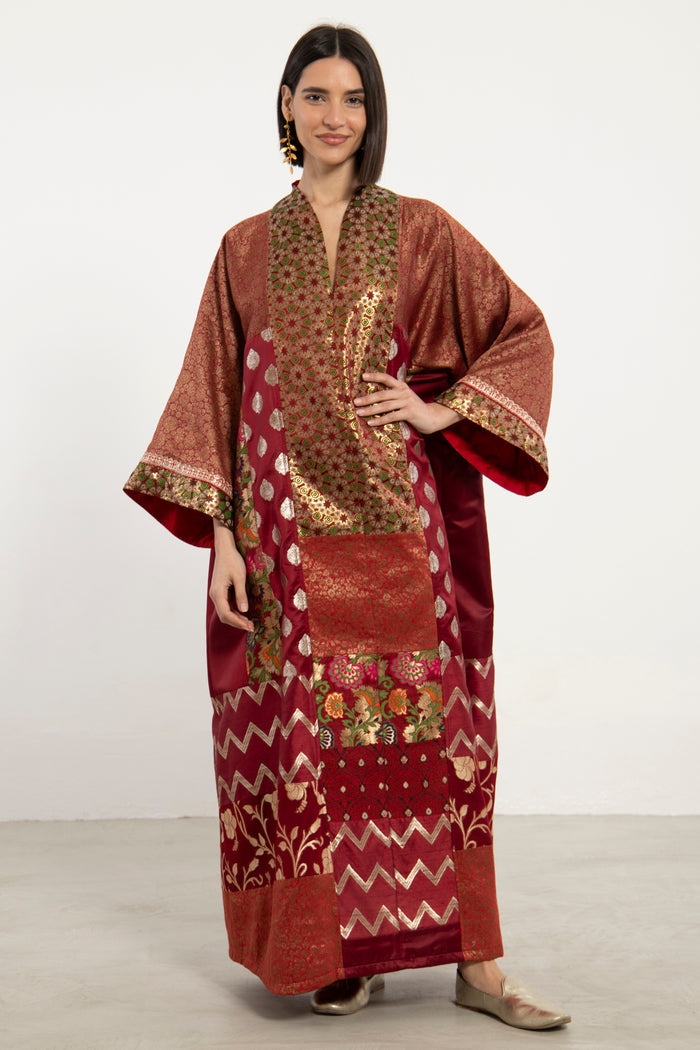 Chouf Silk Brocade Red & Gold Dress