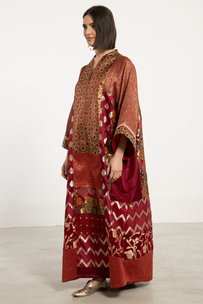 Chouf Silk Brocade Red & Gold Dress