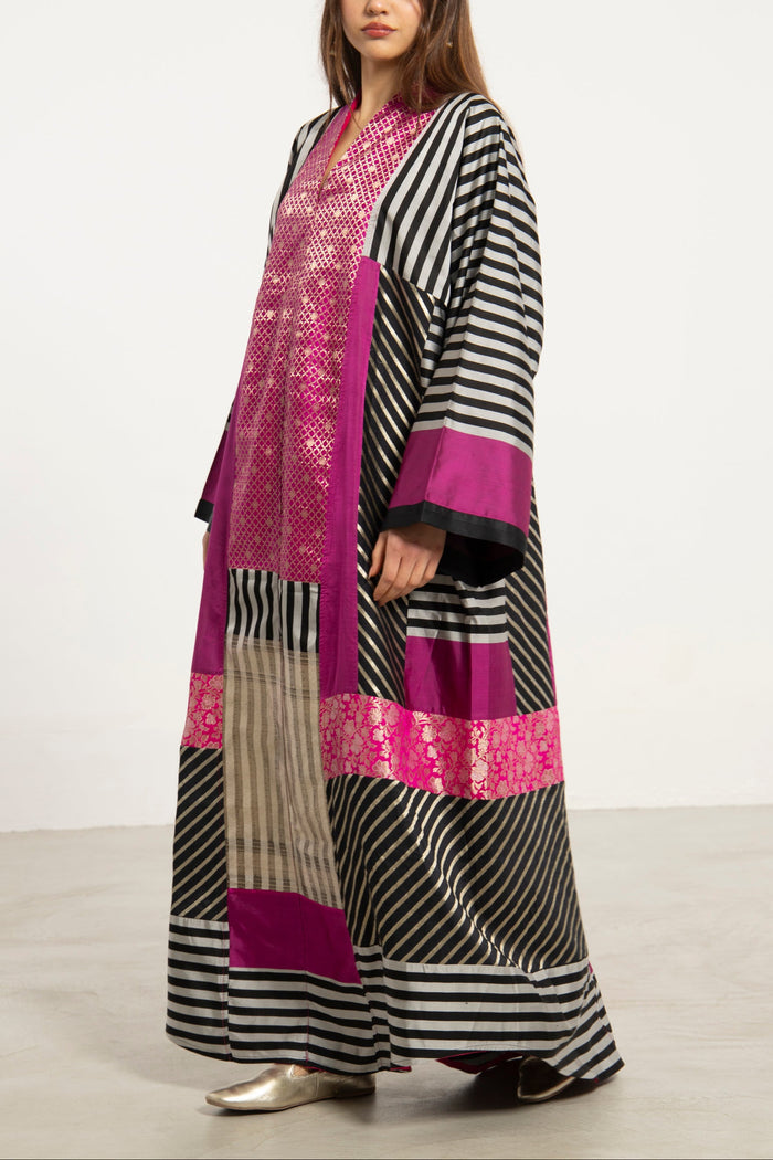 Chouf Silk Fuschia Patchwork Dress