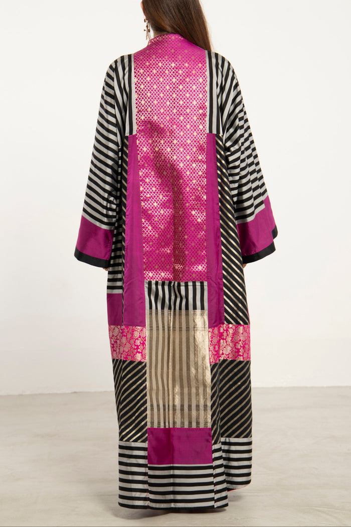 Chouf Silk Fuschia Patchwork Dress