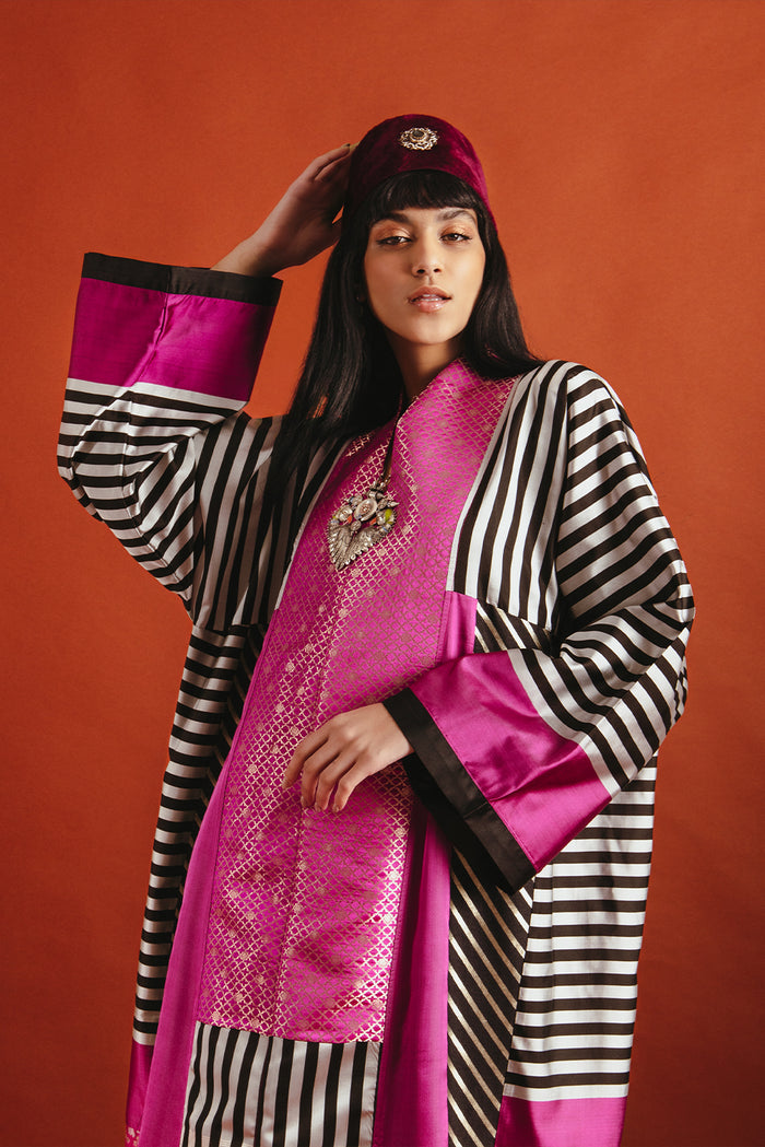 Chouf Silk Fuschia Patchwork Dress