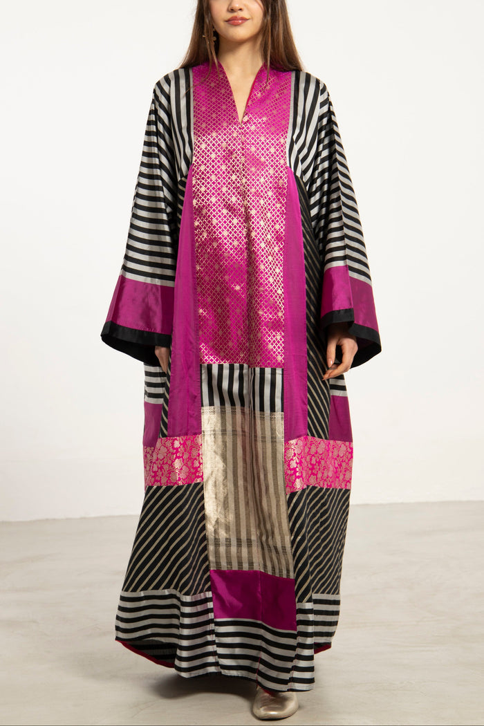 Chouf Silk Fuschia Patchwork Dress