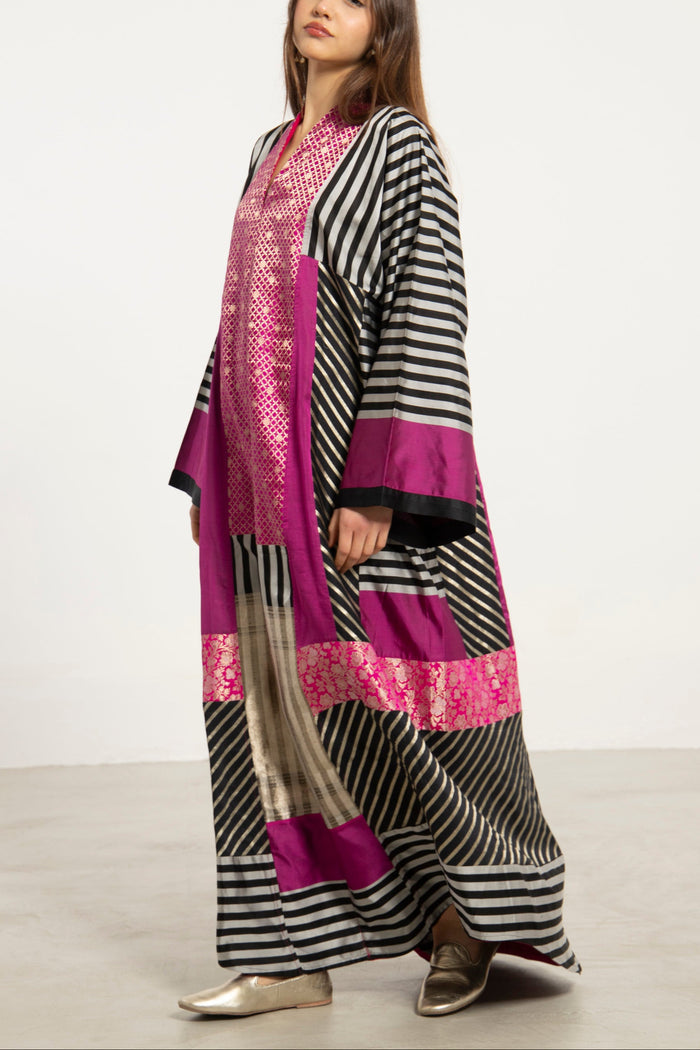 Chouf Silk Fuschia Patchwork Dress