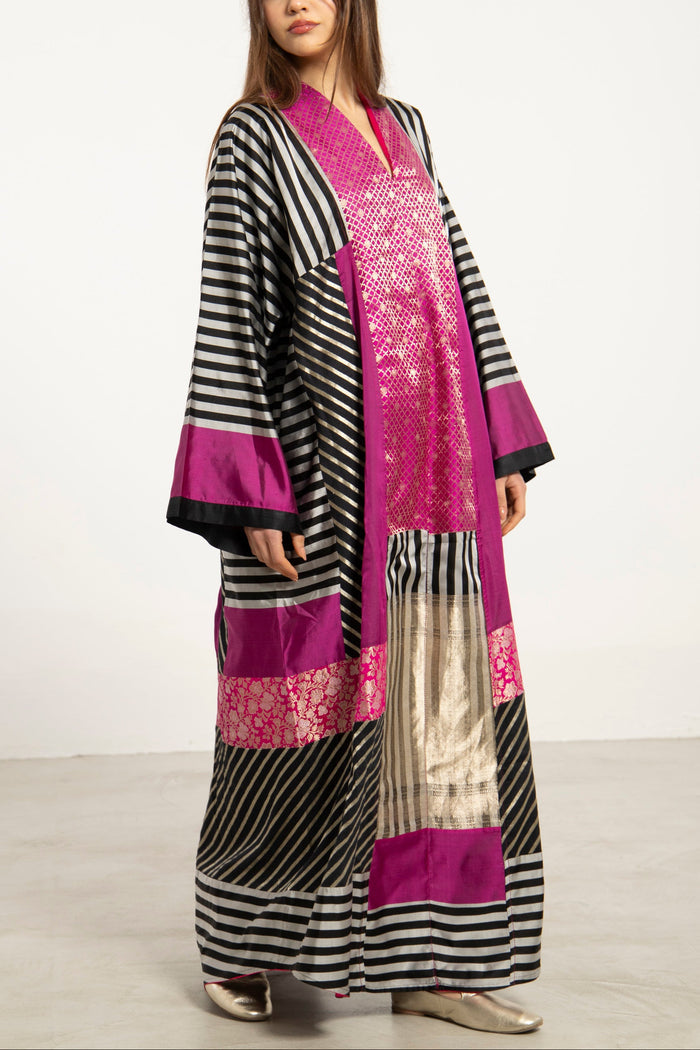 Chouf Silk Fuschia Patchwork Dress