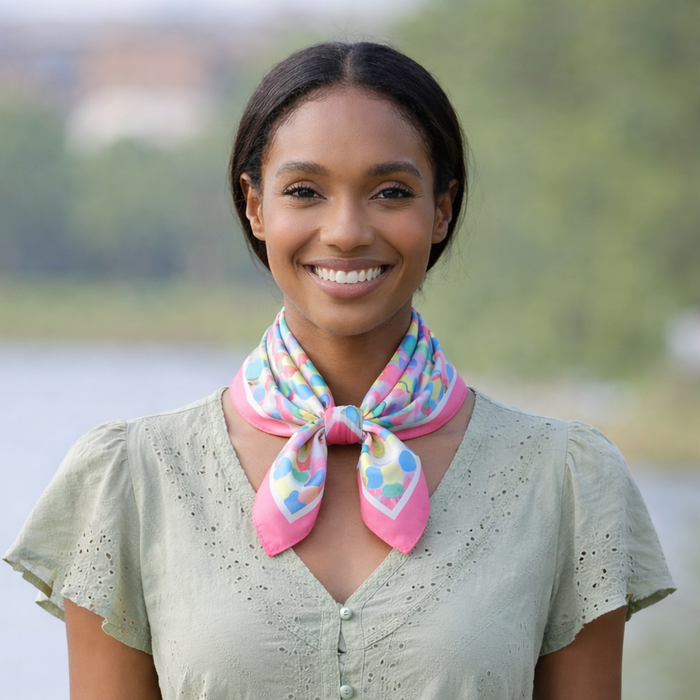 Circles Square Silk Feel Scarf (70x70cm) - Pinks