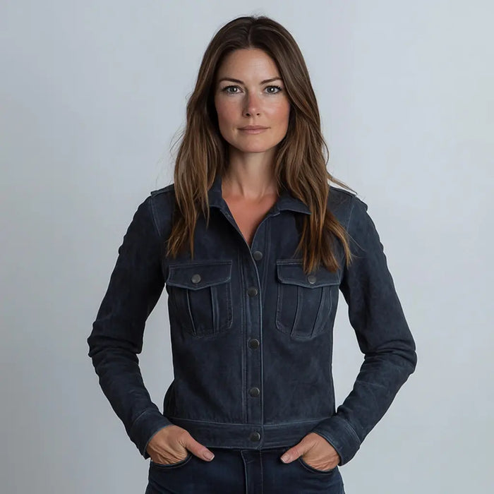 Clover Jacket Blue - Nappa Suede