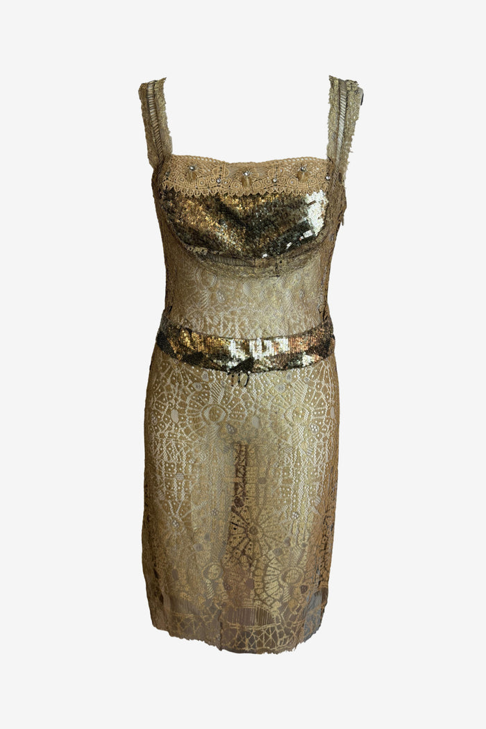 Colette Dinnigan Golden Lace Dress w/ Slip image 0