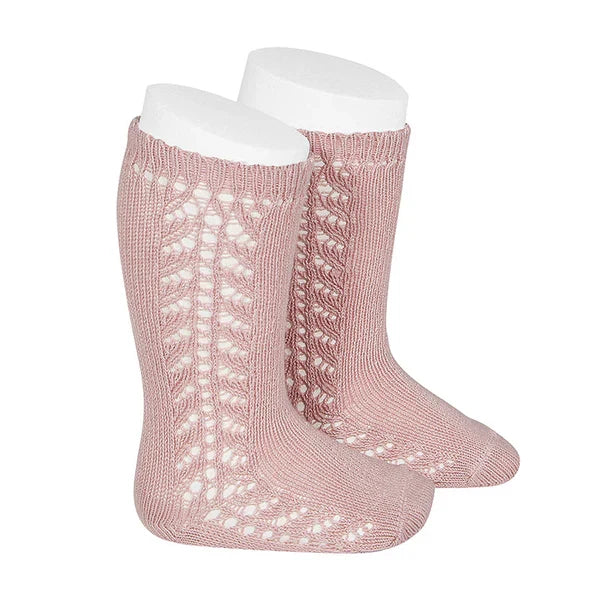 Condor Side Openwork Knee High Socks (#526 Rosa Palo)