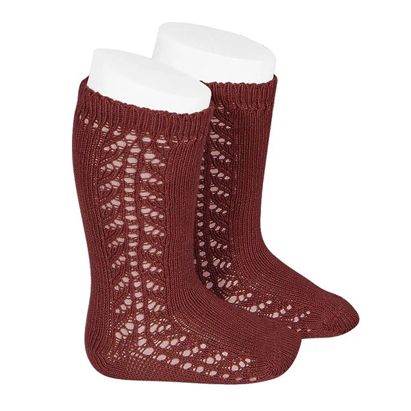 Condor Side Openwork Knee High Socks (#572 Borgona)