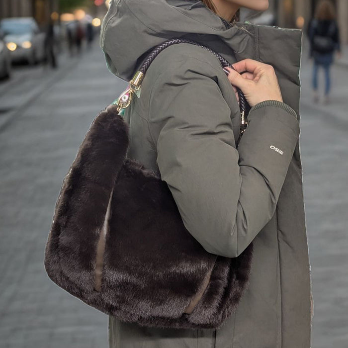 Cora - Faux Fur Shoulder Bag - Dark Brown
