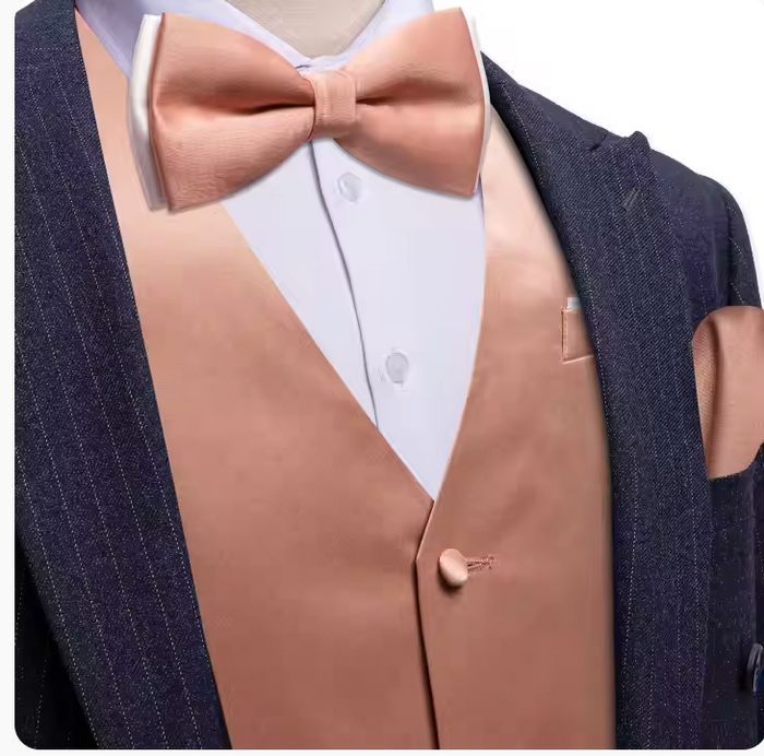Coral Pink Solid  Vest  Bowtie Set- BW-MJ-0042