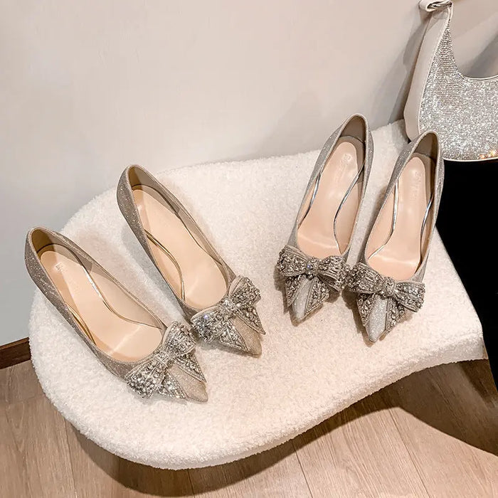 Butterfly Knot Sequin Crystal Heels fashionnsio