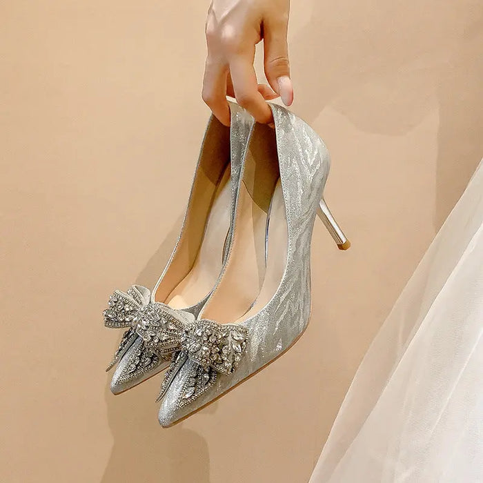 Butterfly Knot Sequin Crystal Heels fashionnsio
