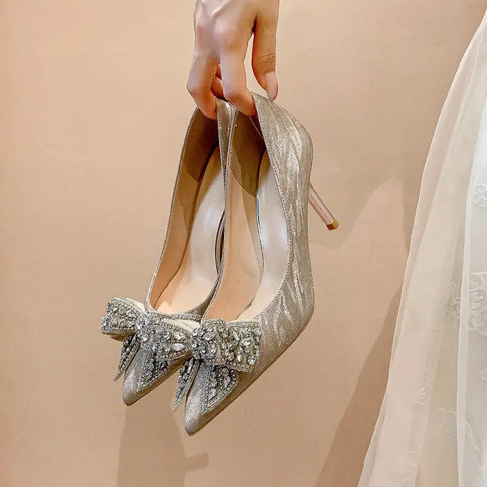 Butterfly Knot Sequin Crystal Heels fashionnsio