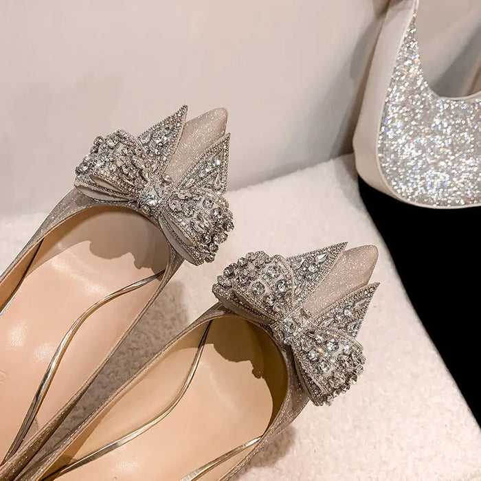Butterfly Knot Sequin Crystal Heels fashionnsio