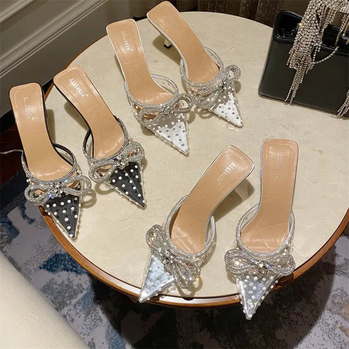 Rhinestone Bowknot Polka Dot Heels fashionnsio