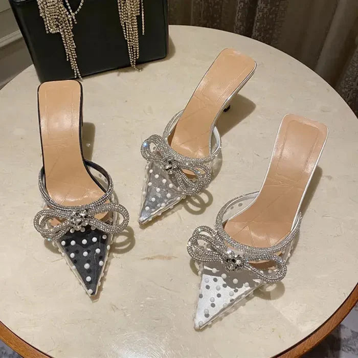Rhinestone Bowknot Polka Dot Heels fashionnsio