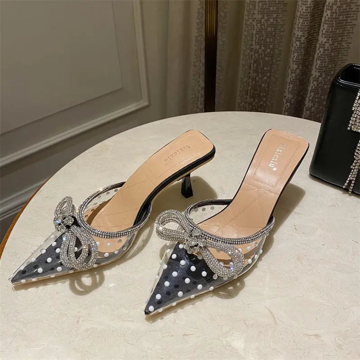 Rhinestone Bowknot Polka Dot Heels fashionnsio
