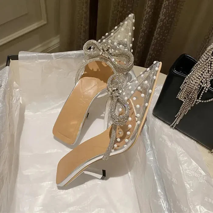 Rhinestone Bowknot Polka Dot Heels fashionnsio