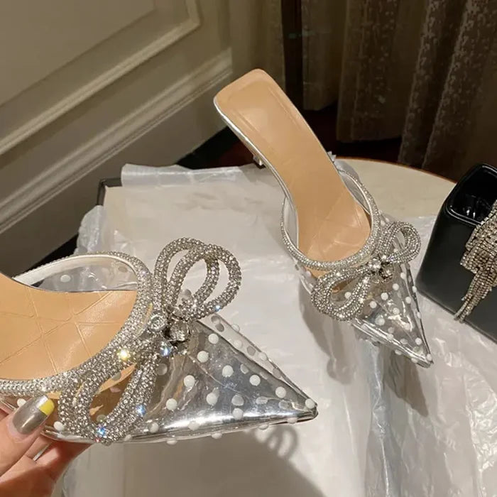 Rhinestone Bowknot Polka Dot Heels fashionnsio