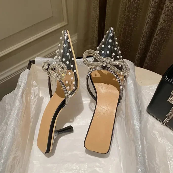 Rhinestone Bowknot Polka Dot Heels fashionnsio