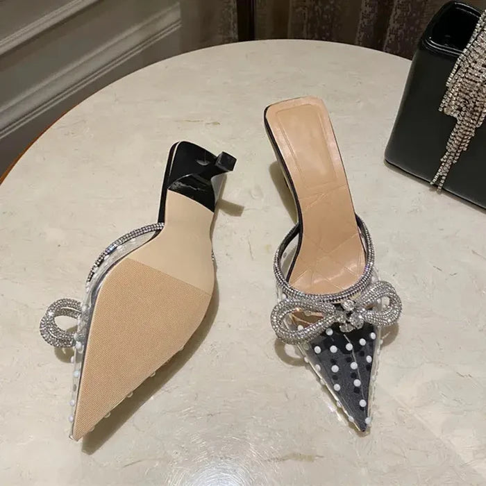 Rhinestone Bowknot Polka Dot Heels fashionnsio