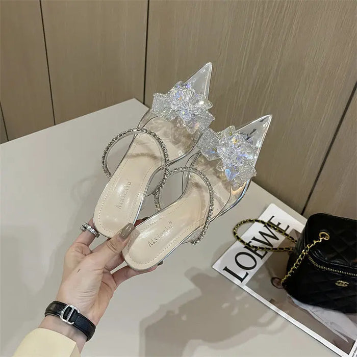 Crystal Flower Transparent Heel fashionnsio