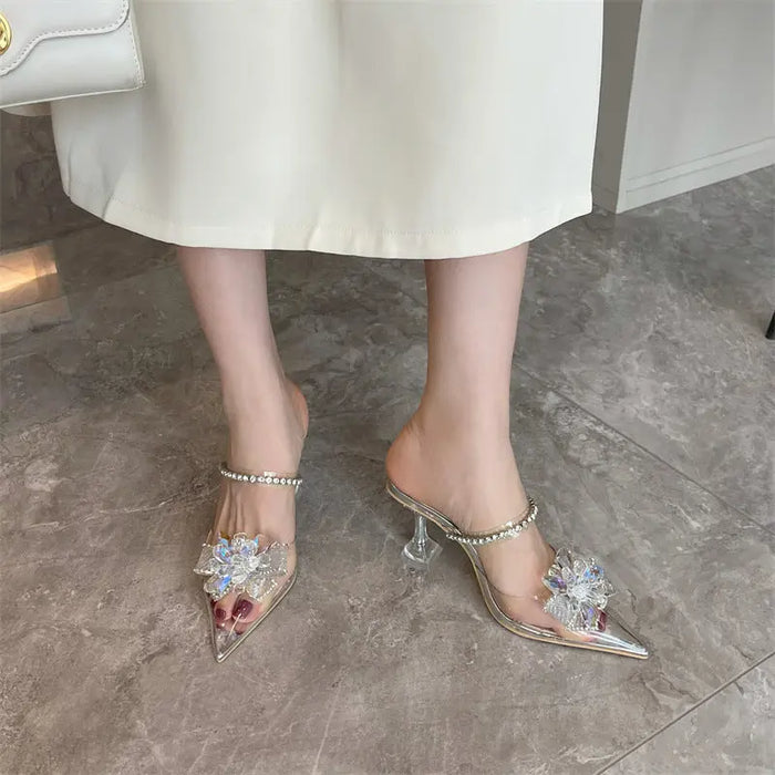 Crystal Flower Transparent Heel fashionnsio