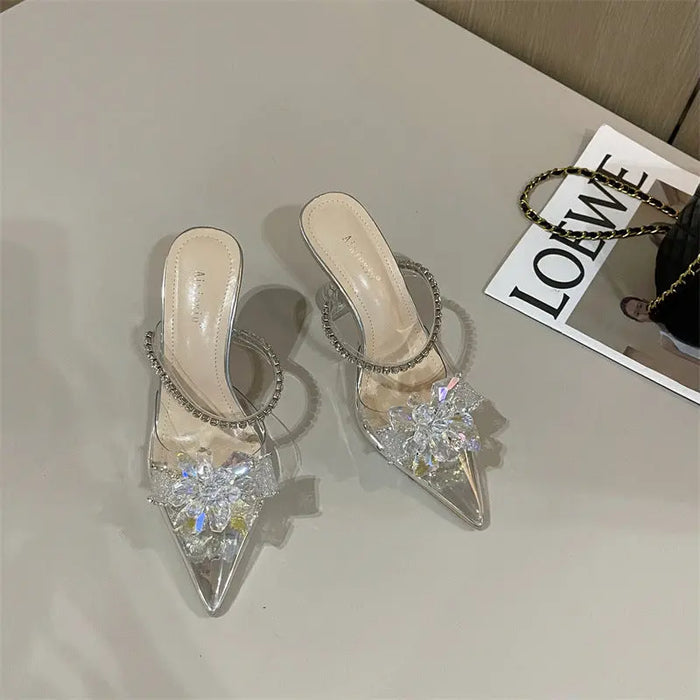 Crystal Flower Transparent Heel fashionnsio