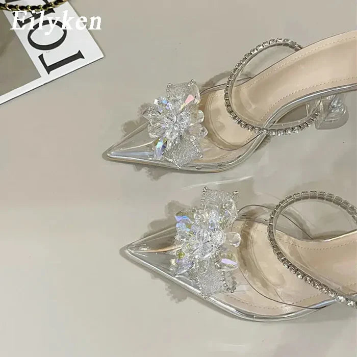 Crystal Flower Transparent Heel fashionnsio