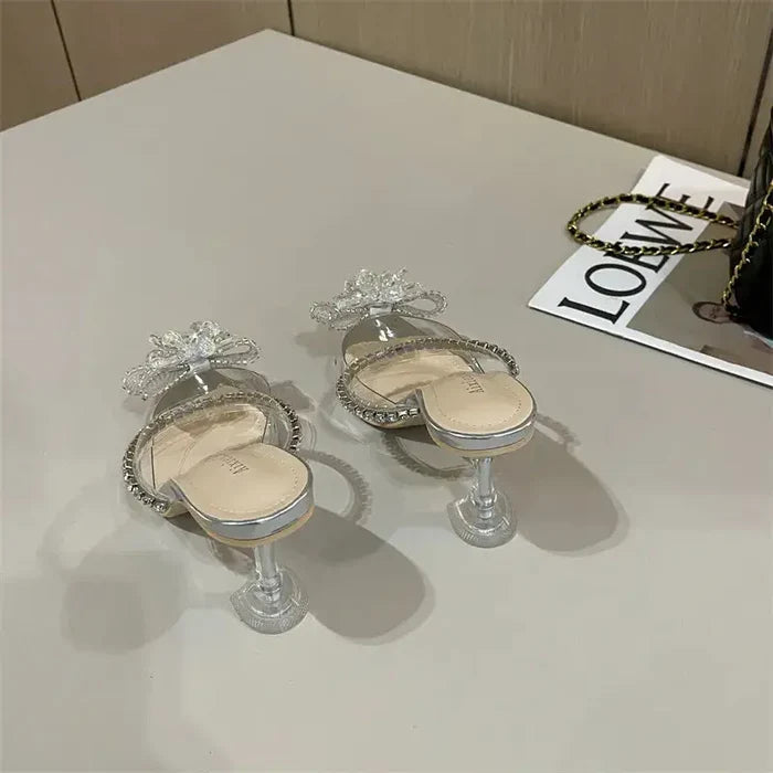 Crystal Flower Transparent Heel fashionnsio