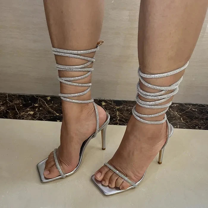 Crystal Lace up Strap Heels fashionnsio