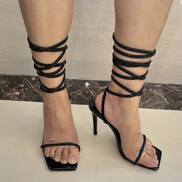 Crystal Lace up Strap Heels fashionnsio