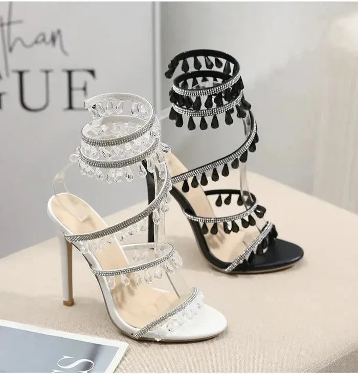 Embellished Around The Ankle Coil Heels fashionnsio