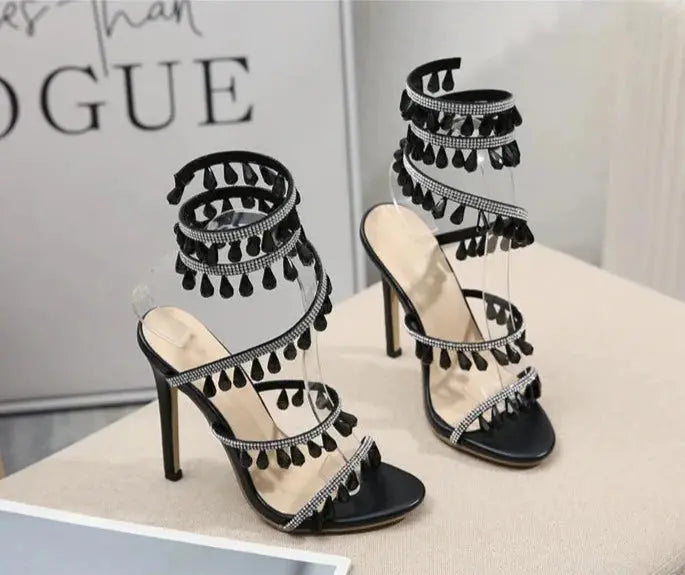 Embellished Around The Ankle Coil Heels fashionnsio
