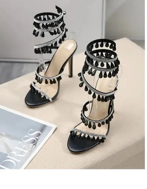 Embellished Around The Ankle Coil Heels fashionnsio