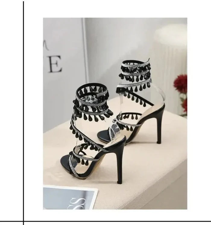 Embellished Around The Ankle Coil Heels fashionnsio