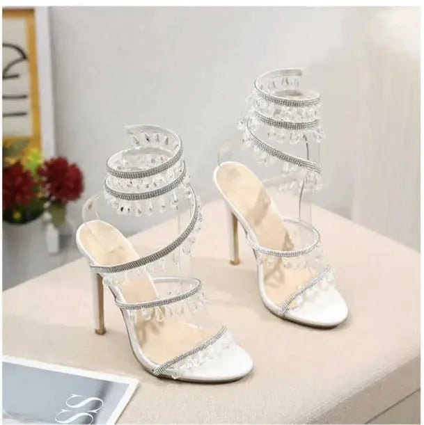 Embellished Around The Ankle Coil Heels fashionnsio