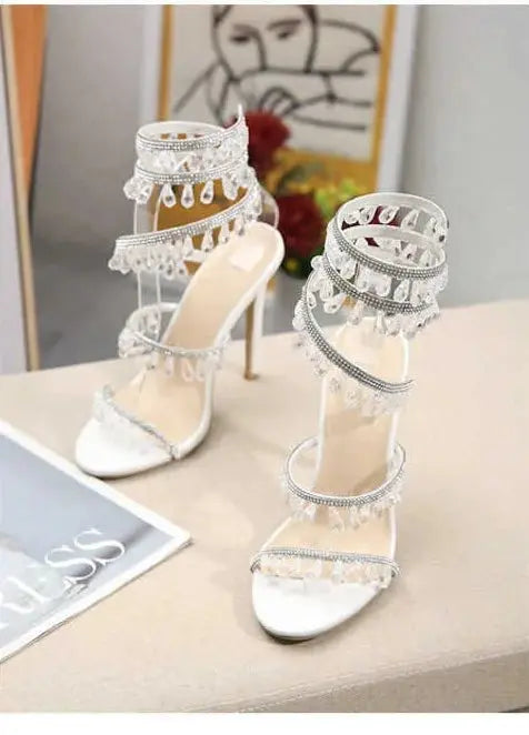 Embellished Around The Ankle Coil Heels fashionnsio