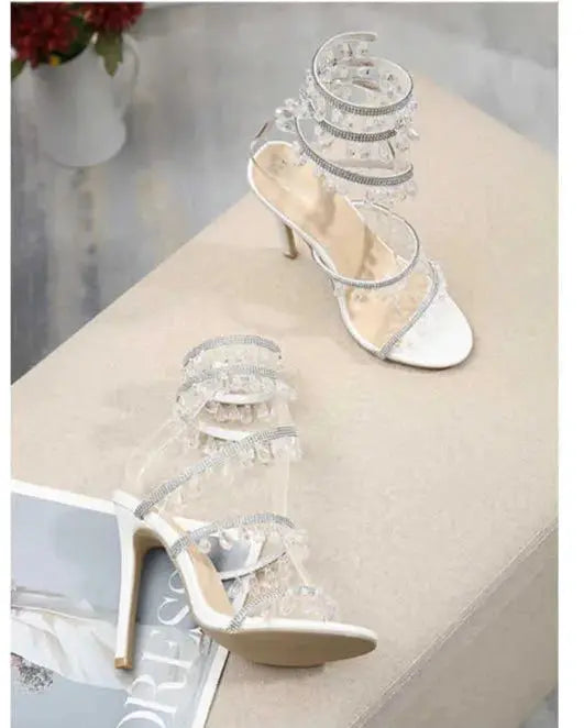 Embellished Around The Ankle Coil Heels fashionnsio