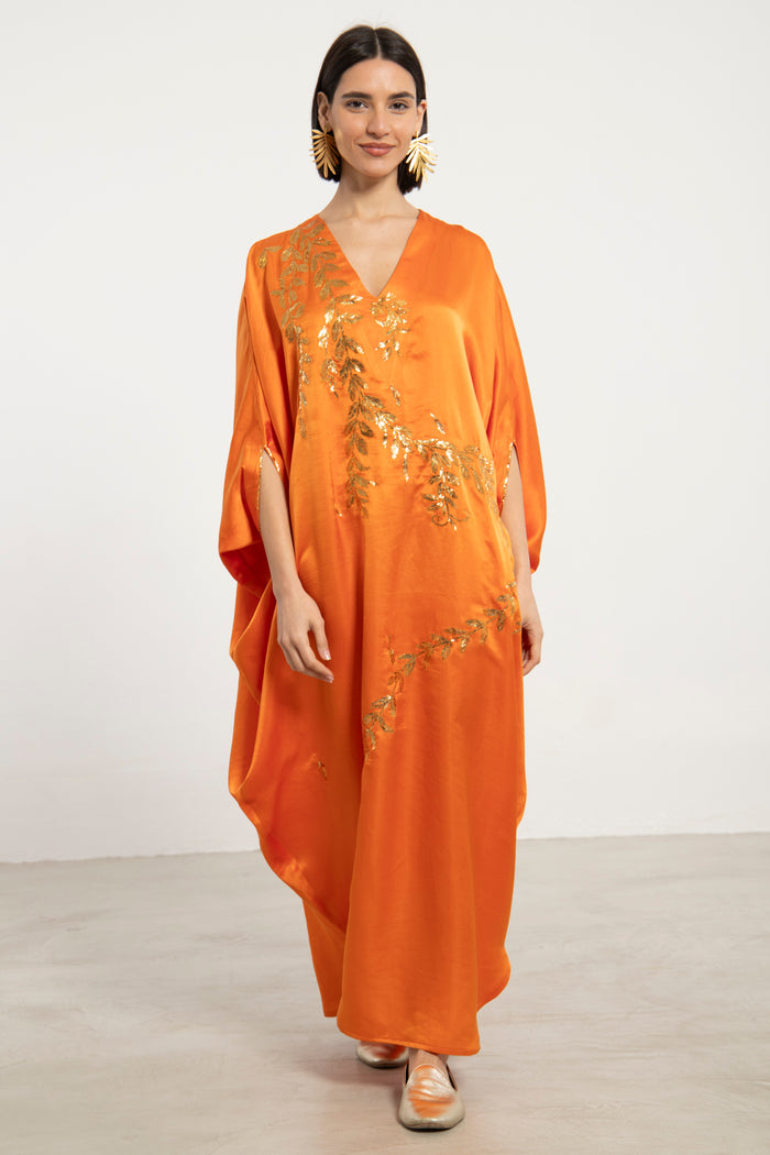 Darine Silk Orange Tareq Embroidered Dress