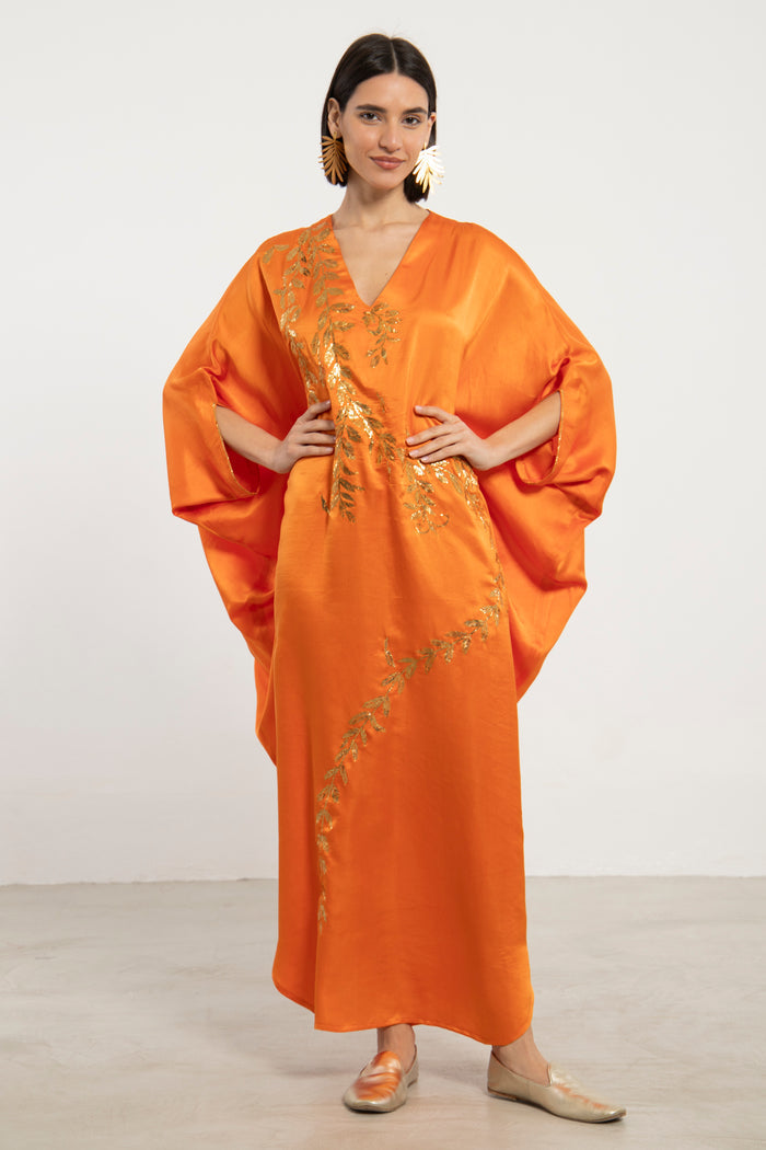 Darine Silk Orange Tareq Embroidered Dress
