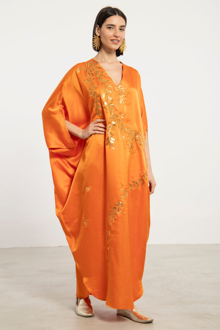 Darine Silk Orange Tareq Embroidered Dress