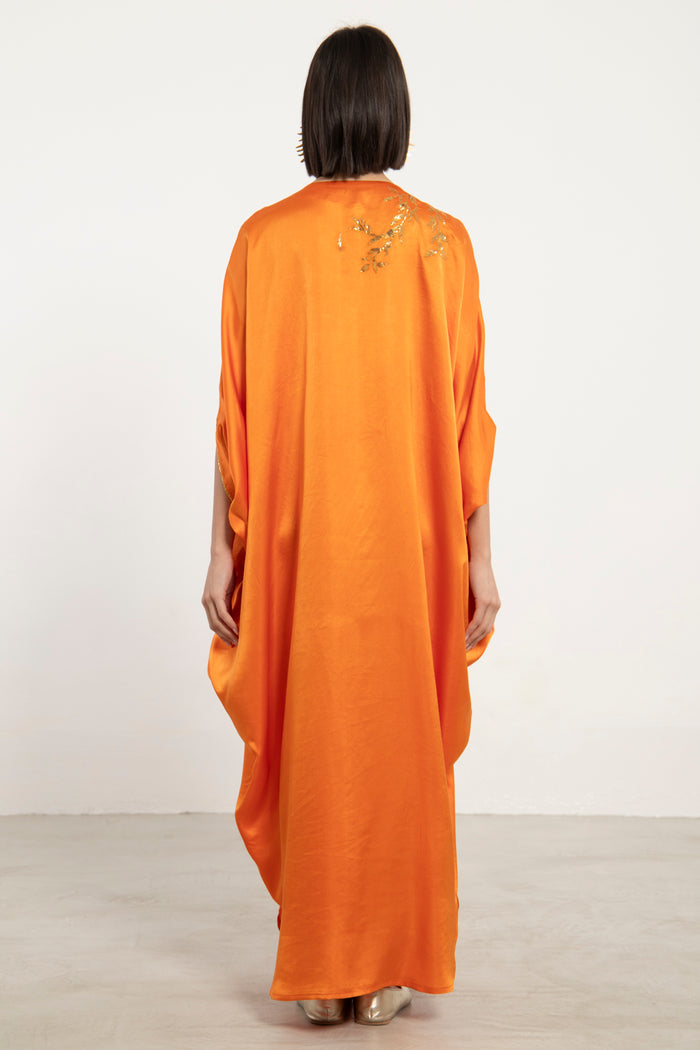 Darine Silk Orange Tareq Embroidered Dress
